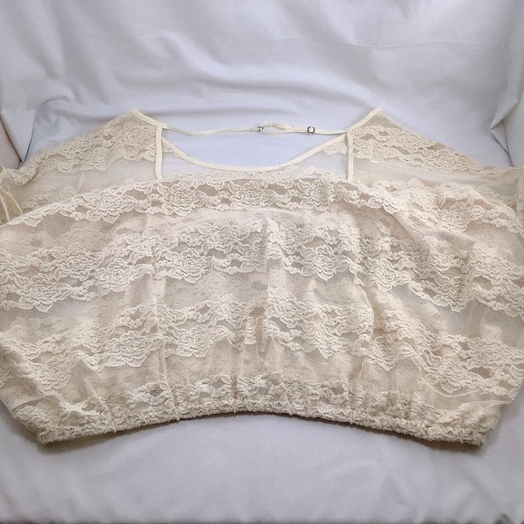 Free People Women Cream Sheer Lace Boho Tunic M - Picture 12 of 12
